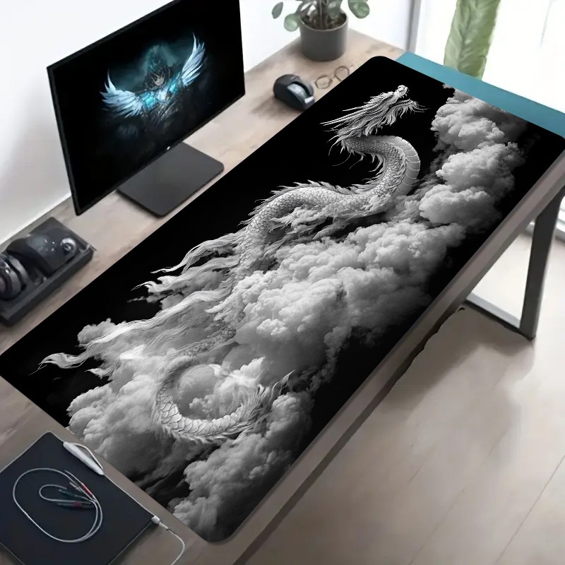 Desk Setup Laptop And Pc - Mouse Pad Gamer Dragão Preto e