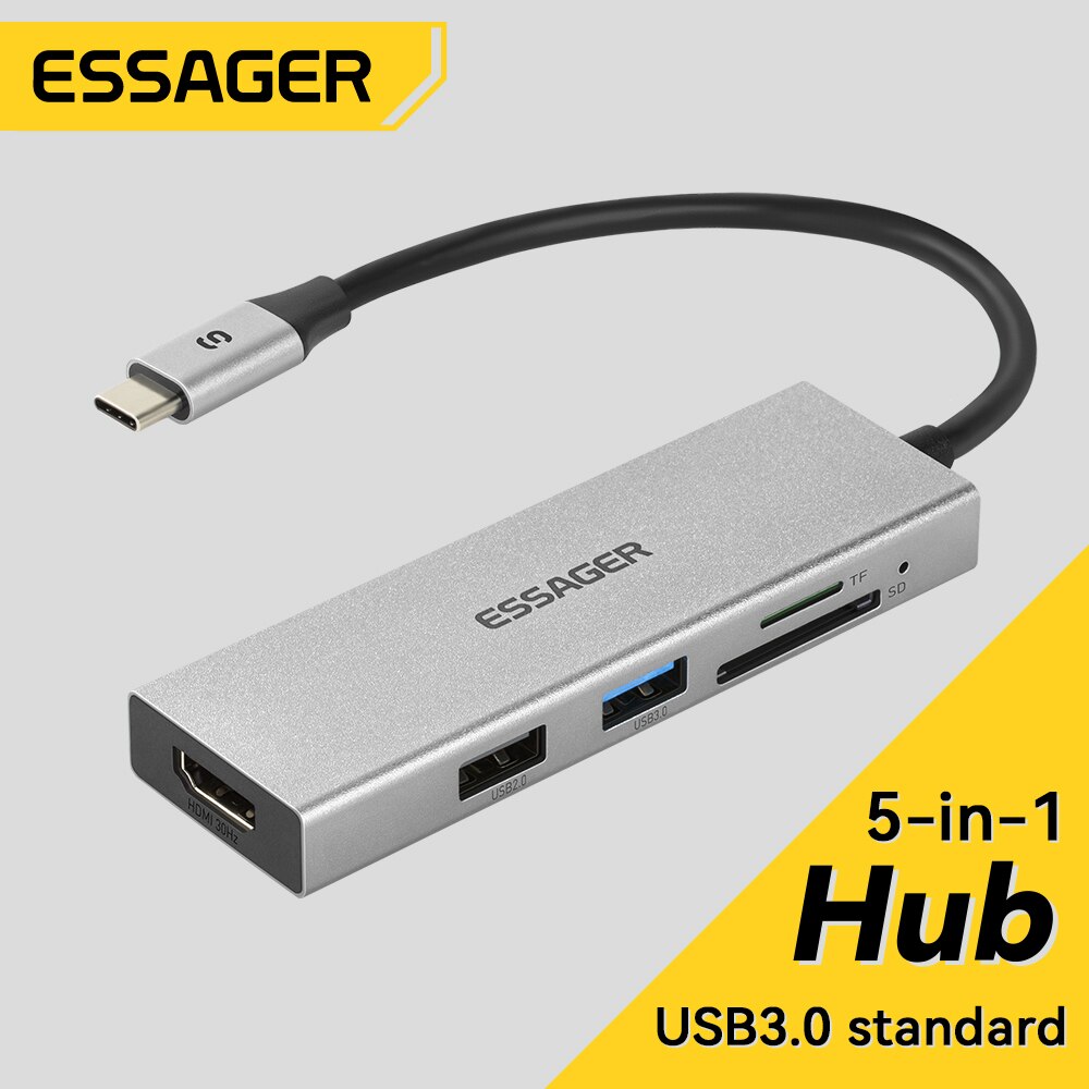 Desk Setup Usb Hub - Essager 5 em 1 USB C