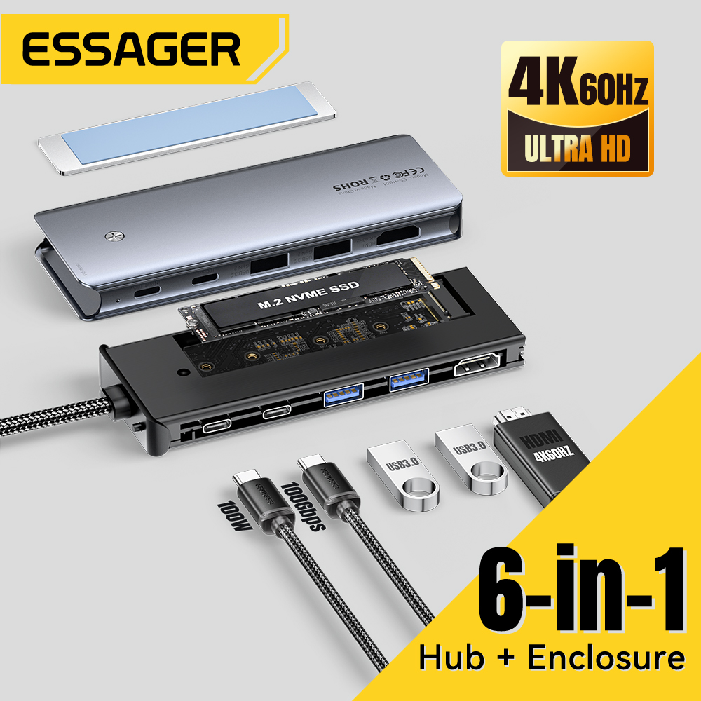 Desk Setup Usb Hub - Essager USB C Hub com gabinete