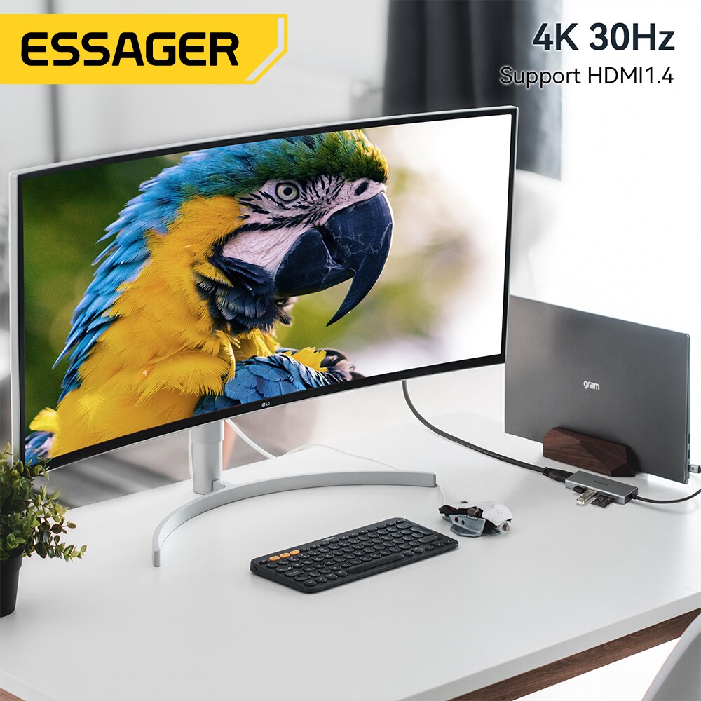 Essager 5 em 1 USB C HUB HDMI- - Desk Setup Usb Hub avaliação e preço