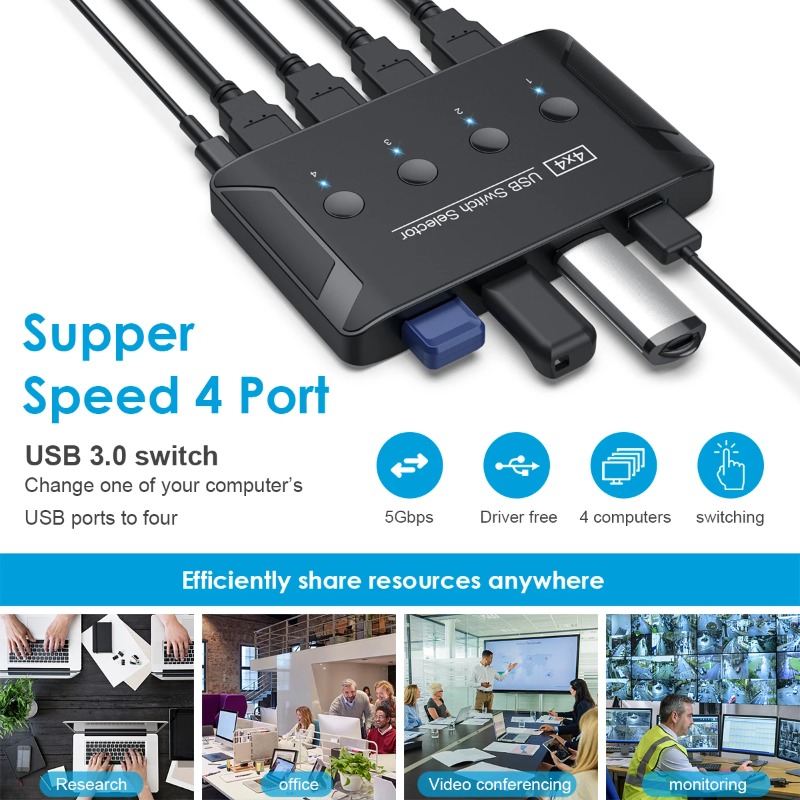 Switch KVM USB 3.0 de 4 Entrad - Desk Setup Usb Hub avaliação e preço