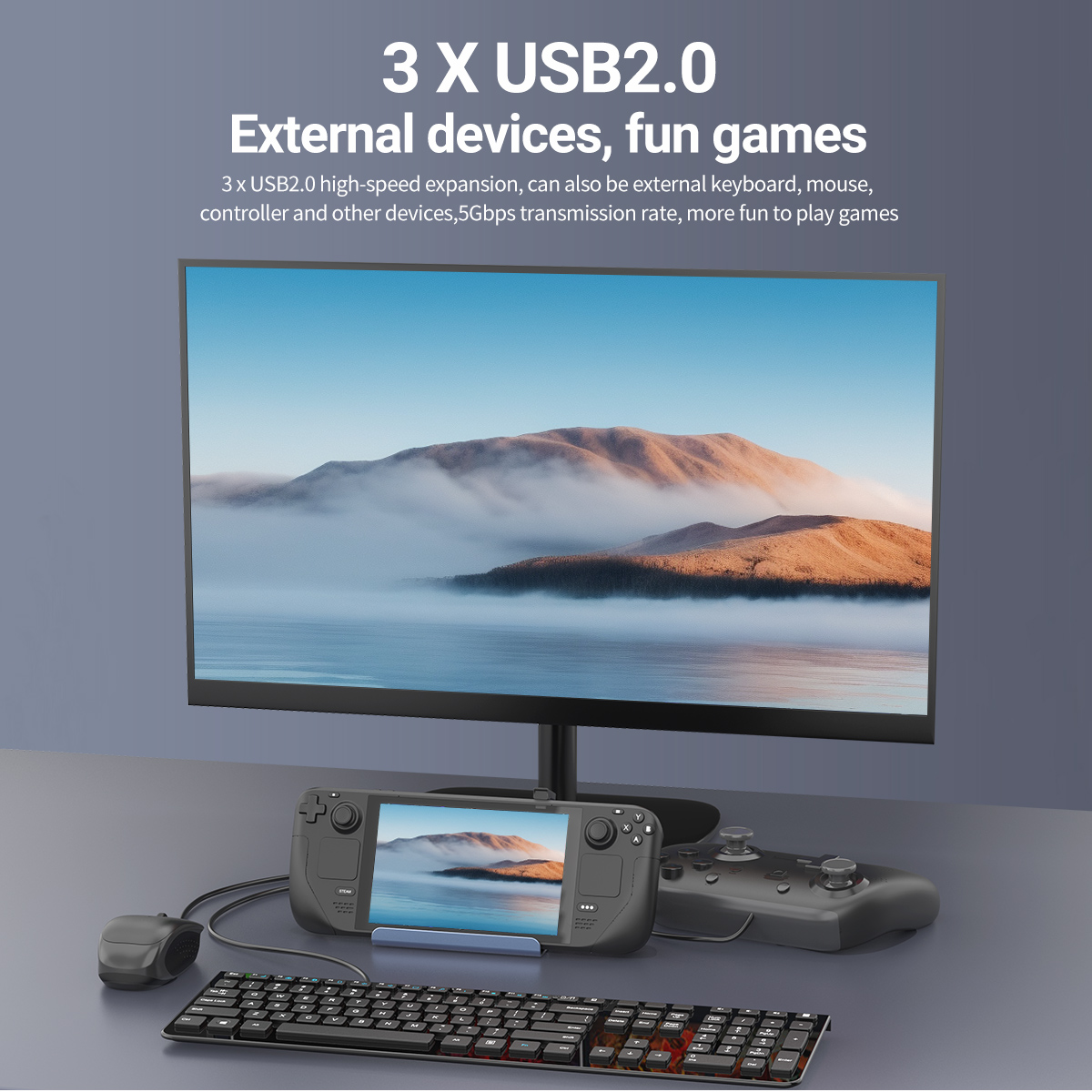 Hub de Jogos USB-C 5 em 1, Est - Desk Setup Usb Hub avaliação e preço