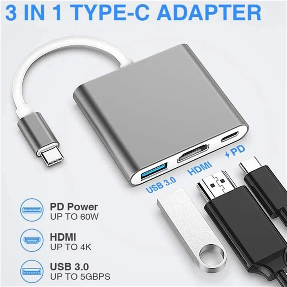 Adaptador USB C HUB 3-em-1, Tr - Desk Setup Usb Hub avaliação e preço