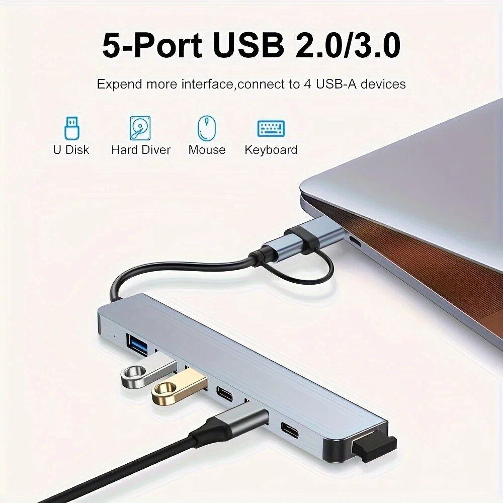 Hub USB3.0 2 em 1 com 7 Portas - Desk Setup Usb Hub avaliação e preço